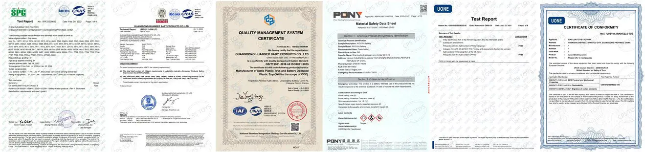 Sample toy quality management and conformity certificates