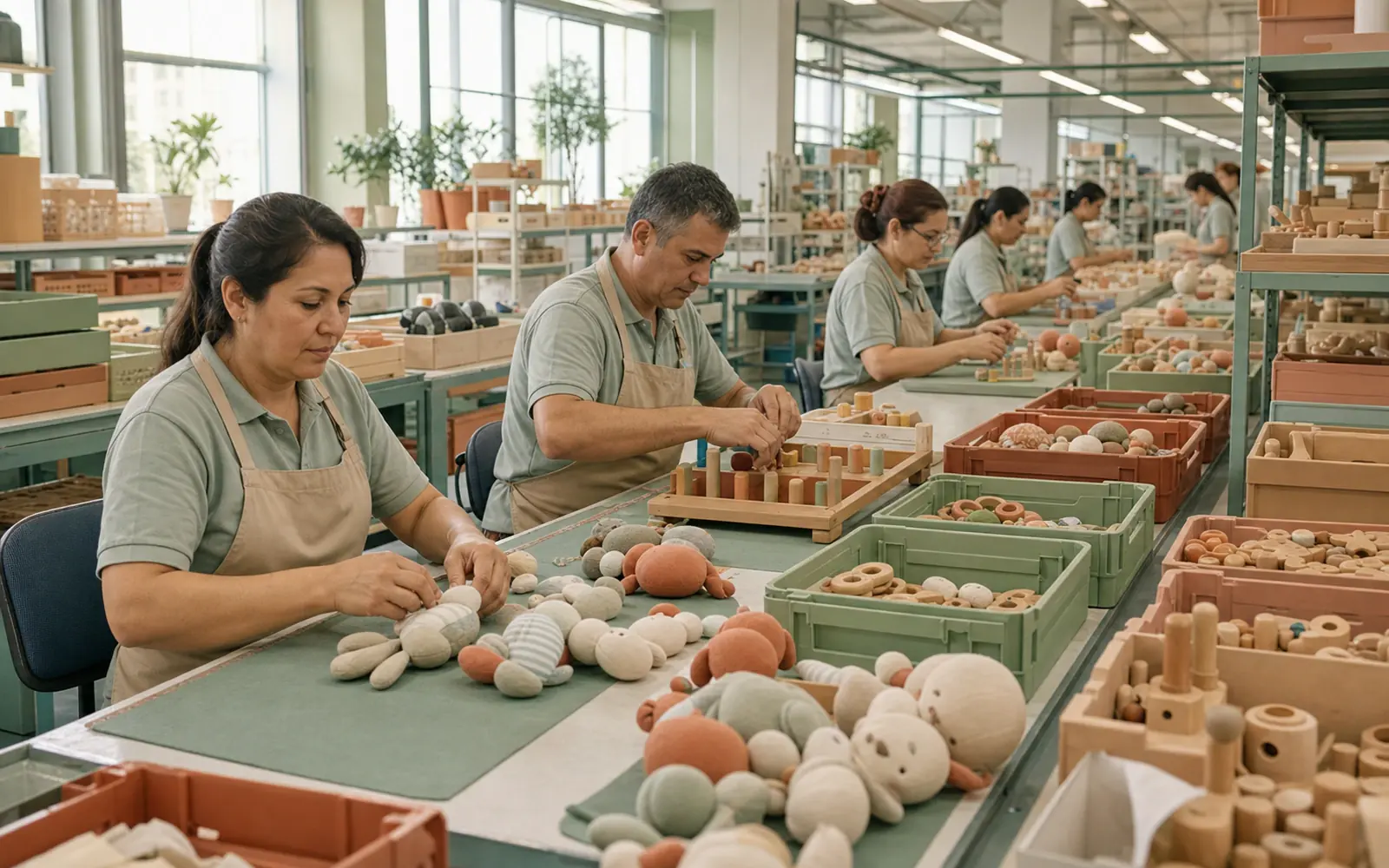 Organized toy factory workstation prepared for wholesale production