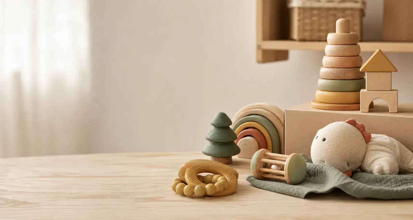 Toy development laboratory workbench with baby-toy prototypes