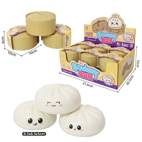 White Mini Bun Squishy with Steamer Display Box wholesale product